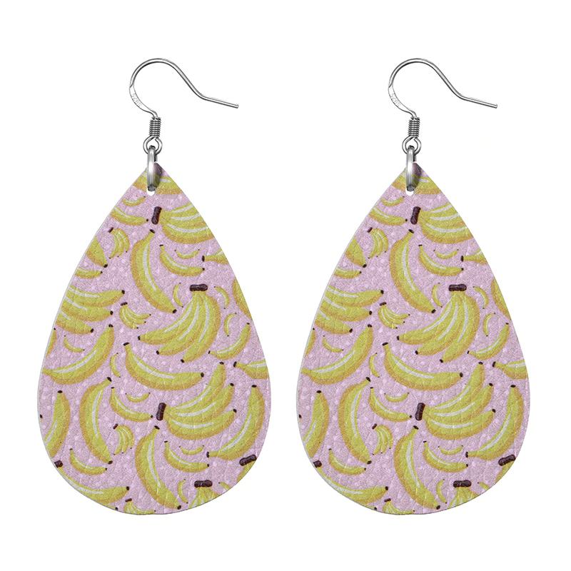 Summer Fashion Lightweight Faux Leather Earrings for Women Fruit Leaf Beach Teardrop Drop Dangle Earrings Jewelry Gift Wholesale