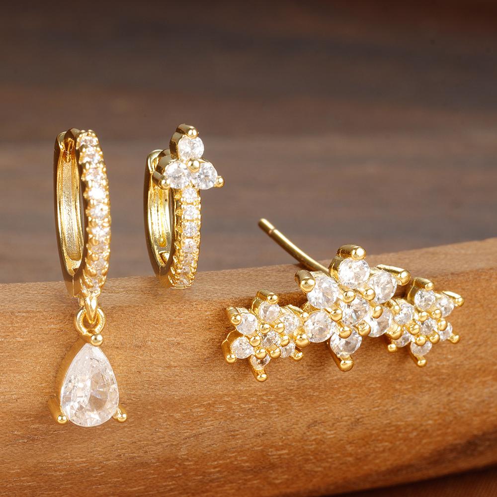 3PCS Gold Filled Flower Pendant Hoop Earrings Set for Women Stainless Steel Helix Rook Conch Tragus Stud Earring Fashion Jewelry