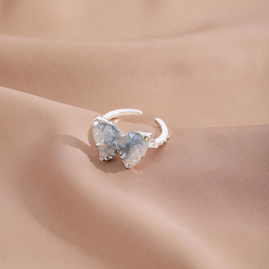 Korean Sweet Gradual Change Broken Ice Blue Butterfly Ring Female, Light Luxury High Sense Small Fragrance Fashion Temperament Index Finger Ring