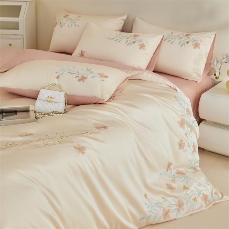 Sleep Grid 100% Cotton Embroidered Four Piece Set - Fur Flower Series