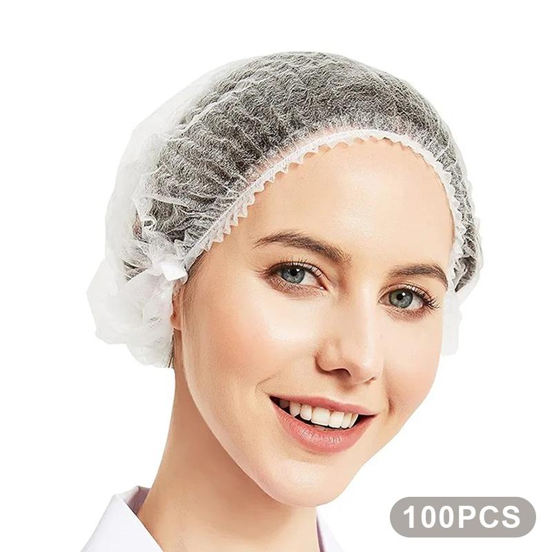 100 шт. Кухонные одноразовые сетчатые шапочки для волос, пылезащитные дышащие шапочки для душа белый