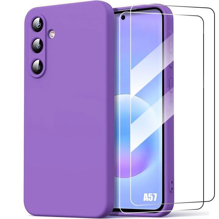 Case for Samsung Galaxy A57 5G, Soft Silicone Anti-Scratch Protection Purple - 2 Tempered Glasses