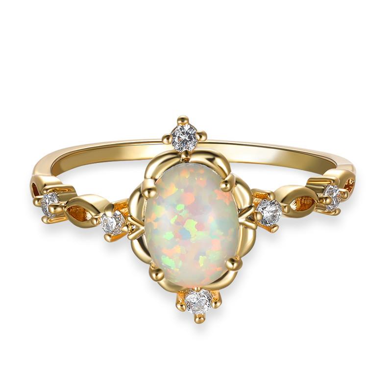 Charm Gold Silver Color Wedding Ring White Opal Oval Stone Engagement Ring Cute Female Blue Green Purple Crystal Rings For Women