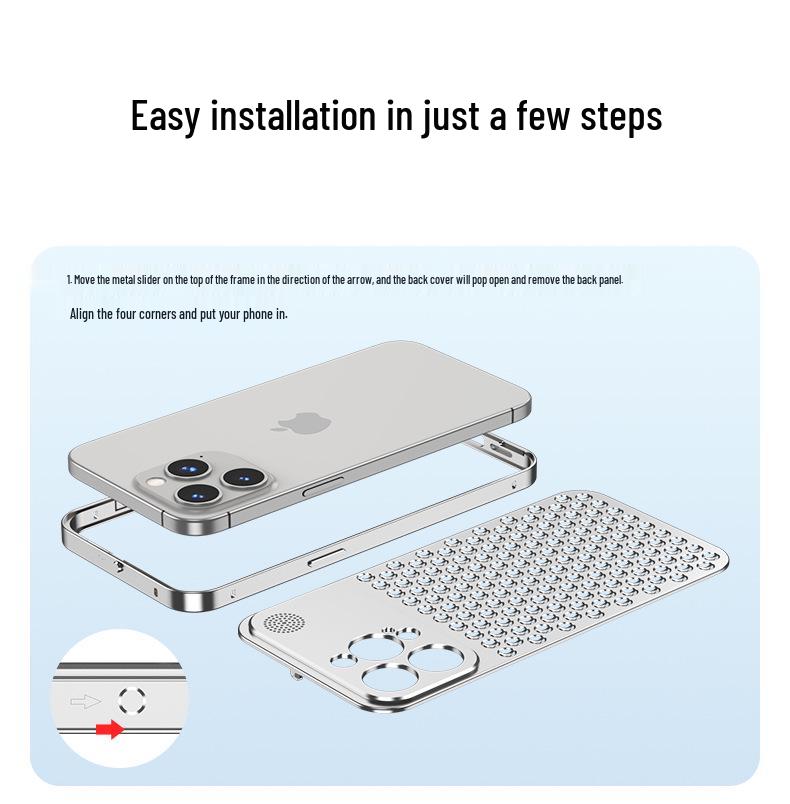 Apple 15 Pro Max Metal Honeycomb Anti-Scratch Heat Dissipation Phone Case with Spring Buckle Design for Cross-Border Use