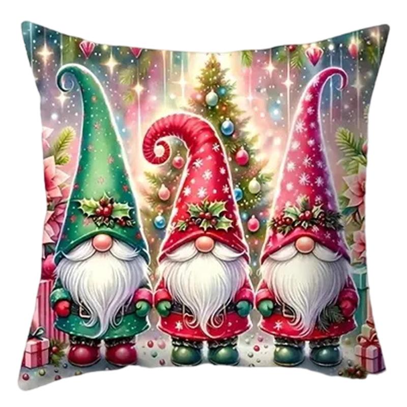 1 Stück Weihnachts-Kerze Glaskugel Druck Kissenbezug Festliches Zwerg-Design Kissenbezug Mode Heimparty Dekoration Kissenbezug