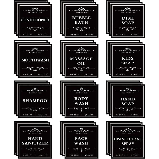 36 PCS Printed Waterproof Labels for Shampoo and Conditioner Bottles,Bathroom Soap Dispenser Organization Label Stickers White чёрный