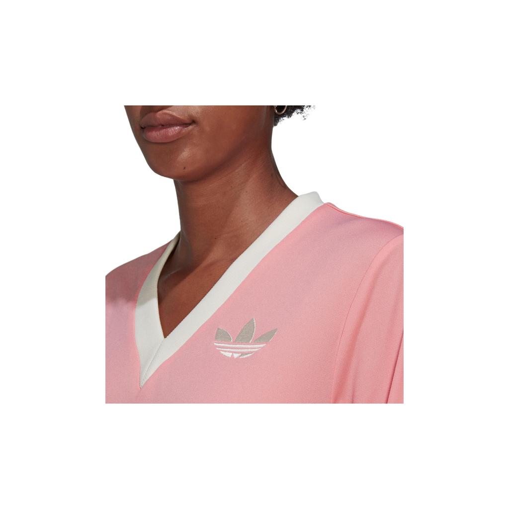 Adidas Originals Trefoil Logo Print V-Neck Long Sleeve Dress Women Dresses Pink IB2050
