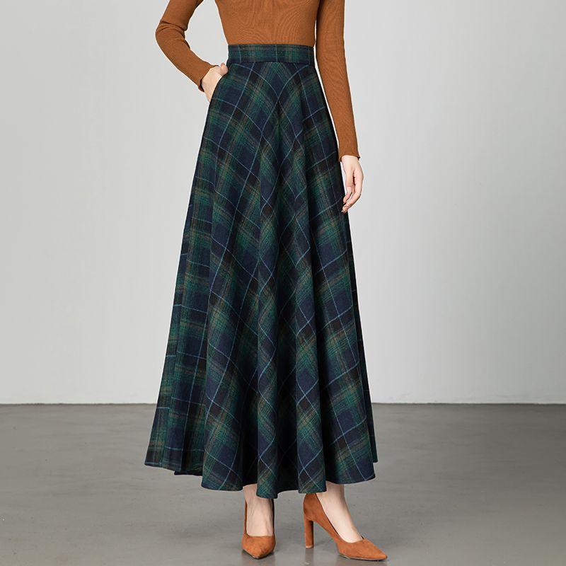 Otoño e InviernoNovedadfalda EleganteLargaCintura Altaforma AfaldaDobladillo AmplioFalda Larga para Mujer Heattech
