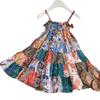 Girls' Retro Floral Summer Dress - Sling Style, Model AXB502