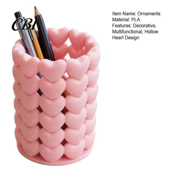 Decorative Pen Container 3D Printed Hollow Heart Holder, Aesthetic Stand, Girlish Love Stitching Stand Makeup Brush Multifunctional Storage