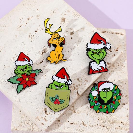 Christmas Brooch Cartoon Figure Shape Anti-slip Polished New Year Party Coat Collar Bag Scarf Hat Decoration Clothes Pin Clothing Jewelry