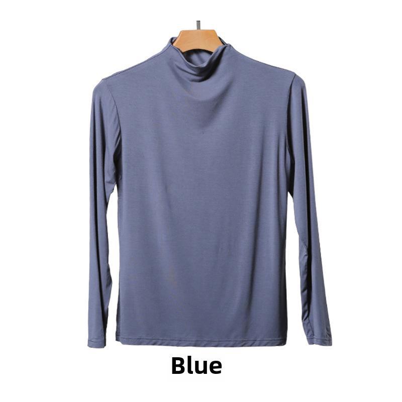 Korean Half-High Collar Slim Fit Modal T-Shirt - Long-Sleeve Solid Color Top
