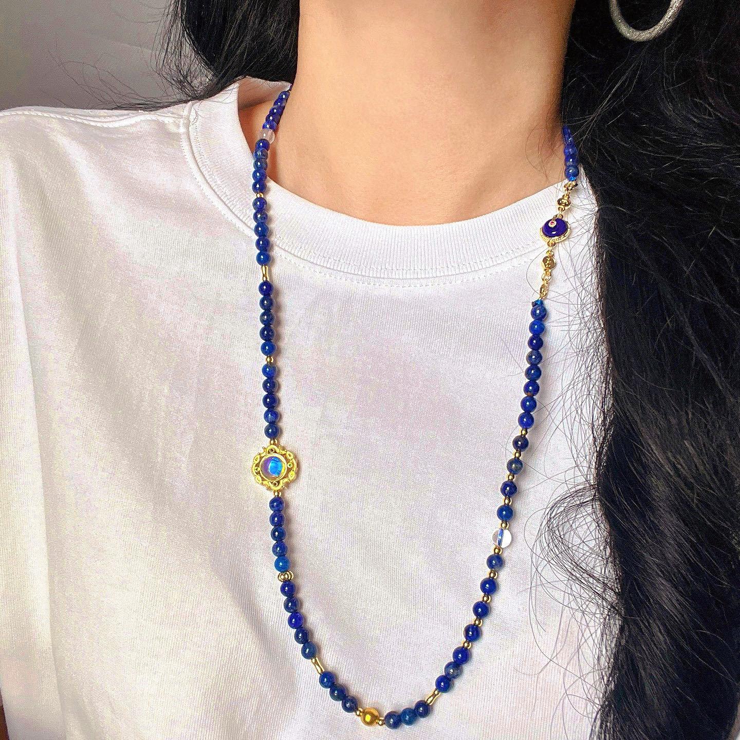

High Quality Natural Lapis Lazuli Design Sweater Chain Necklace Collarbone Chain