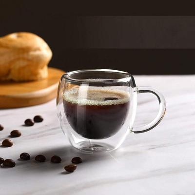 6 Stück/Set Doppelwandige Glas-Kaffeetasse mit Henkel Mini-Fassungsvermögen Glastasse-Hitzebeständige High-Borosilikatglas-Tasse 80 ml