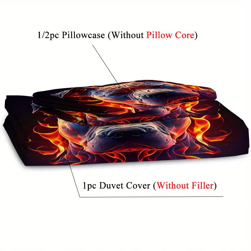 Fajny Pies Płomień Drukowany 3D Poszwa na Kołdrę Poszewka Miękki Poliester Dodatki Pościelowe Wystrój Domu Motyw Zwierzęcy Zestawy Poszewek na Kołdrę