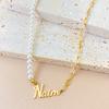 EManco Stainless Steel Paperclip Chain Custom Personalized Name Letter Pendant Fashion Faux Pearl Necklace Dropshipping