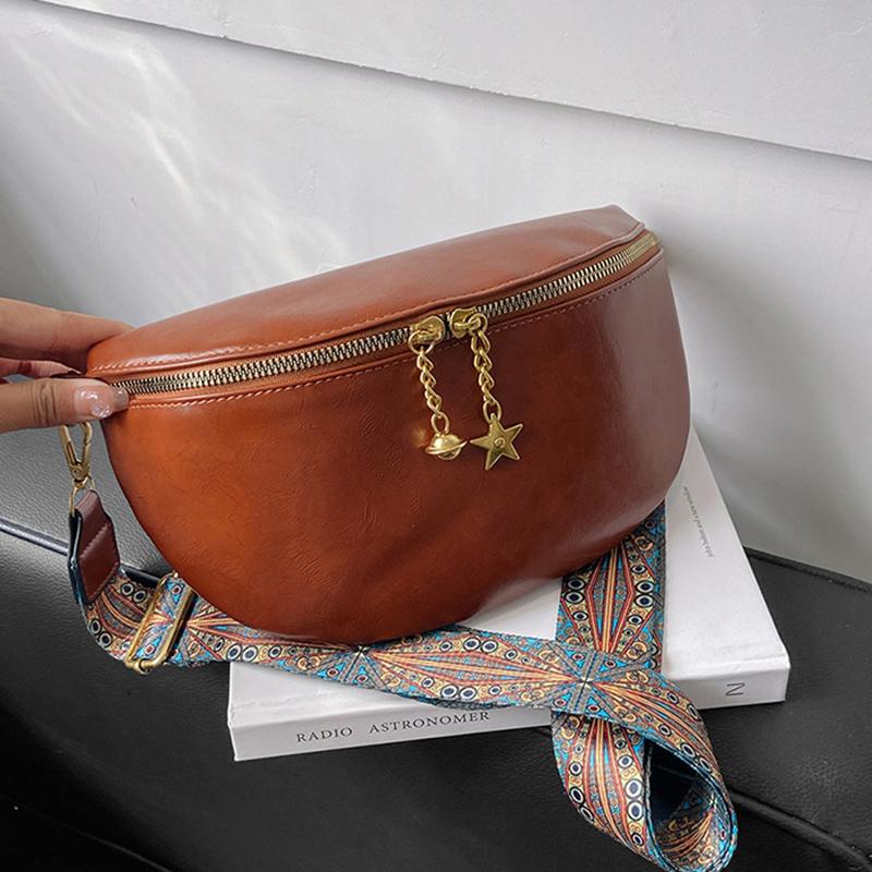 

Yogodlns Модные сумки-мессенджеры с принтом Широкий ремешок Винтажная поясная сумка через плечо Застежка-молния Портативная кожаная поясная сумка сплошного цвета для путешествий