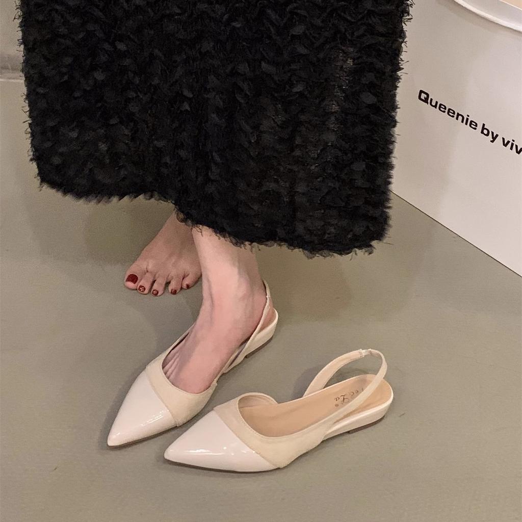 Wedge Heel Heightened Bag Head Sandals Fairy Shoes 2025 Spring and Summer Temperament French Small Fragrant Splicing Pointed Single Shoes