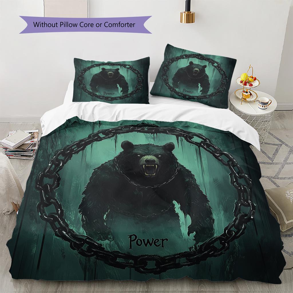 Roaring Bear Pattern Bedding Quilt Set  Home Decoration  Gift (1 * duvet cover + 2 * pillowcase  without core)