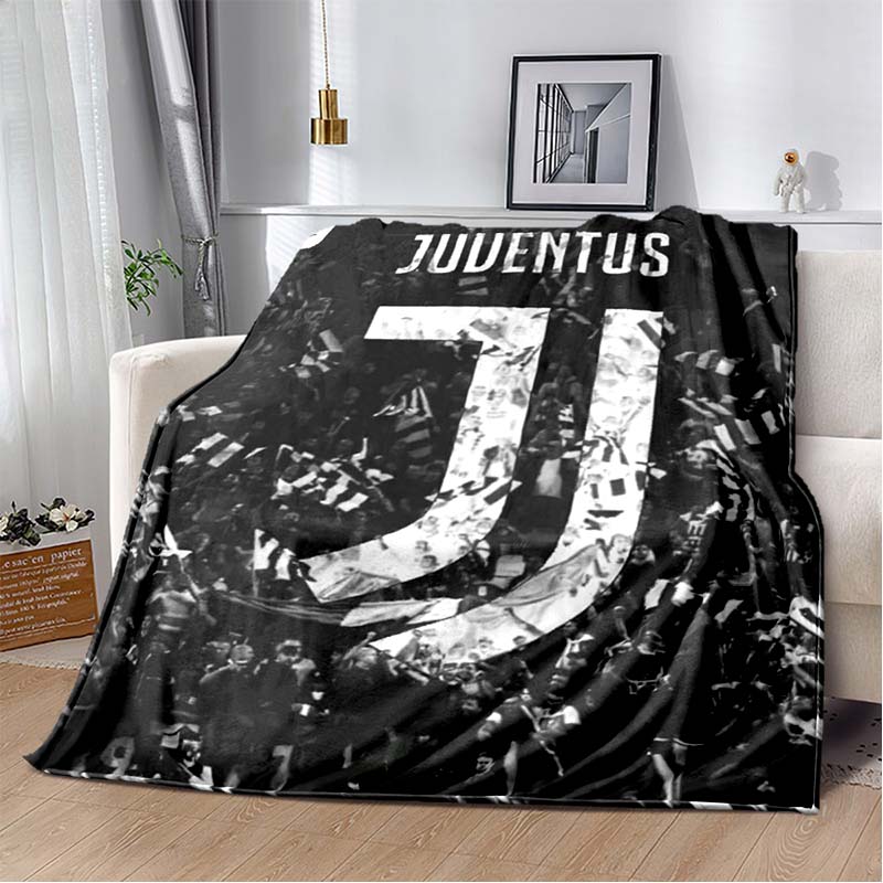 Juventus Black White Vertical Stripe Logo Flannel Throw Blanket, Soft Lightweight Blanket for Sofa Bed, Football Fan Home Decor Gift