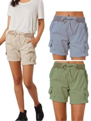 2025 Exclusive High-Waisted Women's Cargo Pants, Cotton Linen A-Line Shorts with Pockets, Casual and Slimming.