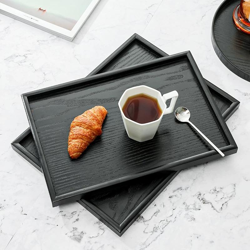 Japanisches Schwarzes Holz Desserttablett, Rechteckiges Teetablett, Rundes Kuchengestell, Niedliches Tablett, Küchenzubehör, Hölzernes Geschirr