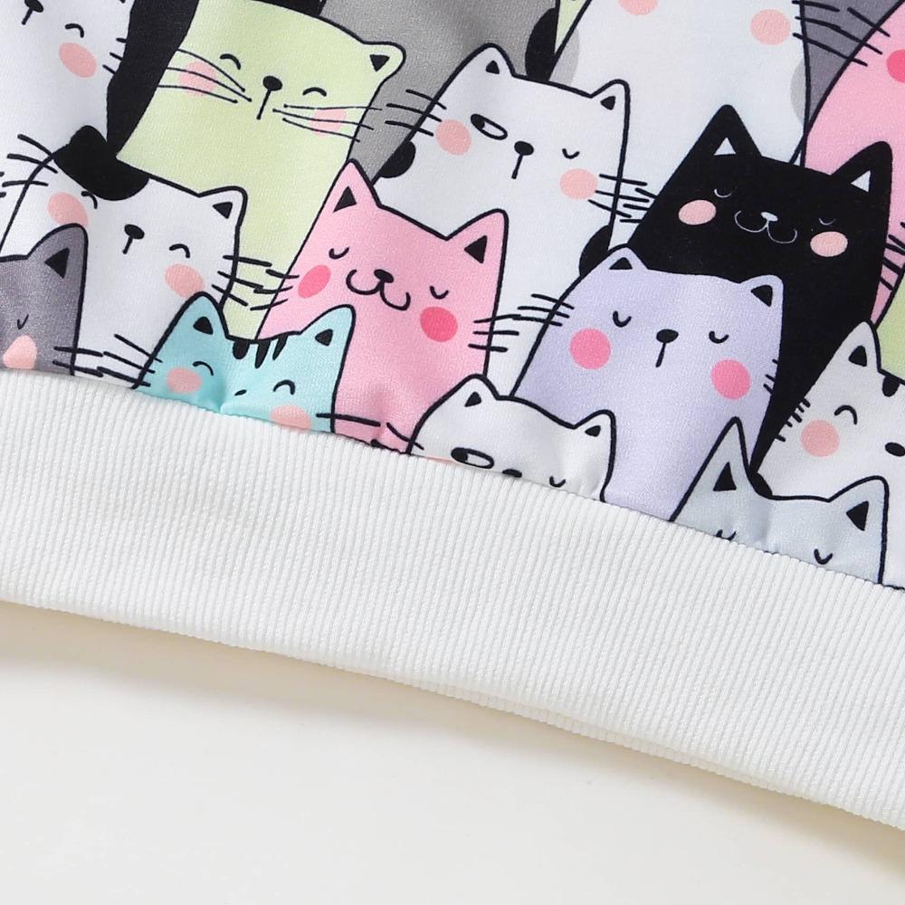 2-7 Years Kids Girl Boy Round Neck Sweatshirt Cute Colorful Cat Print Long Sleeve Top Shirts