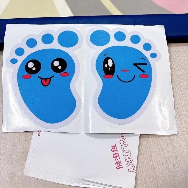 10 Pairs Cute Footprints Stickers Small Feet Kindergarten School Stairs Cartoon Waterproof Flooring Posters Be Careful with Step
