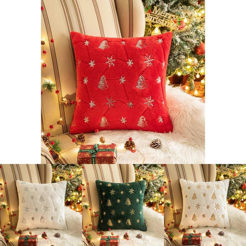 Luxurious Embroidered Sequin Christmas Tree Throw Pillow Cover With Snowflake Design