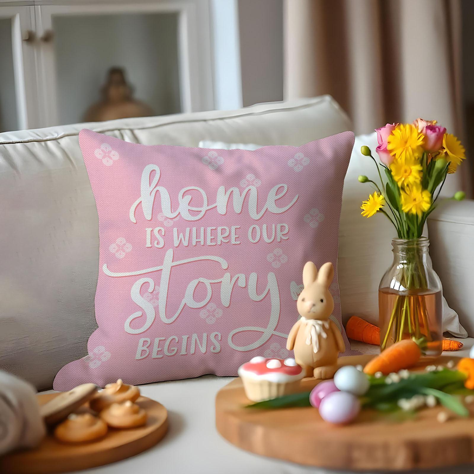 

Easter Pillowcase Pink Striped Dwarf Printed Home Sofa Cushion Pillowcase 45 * 45Cm