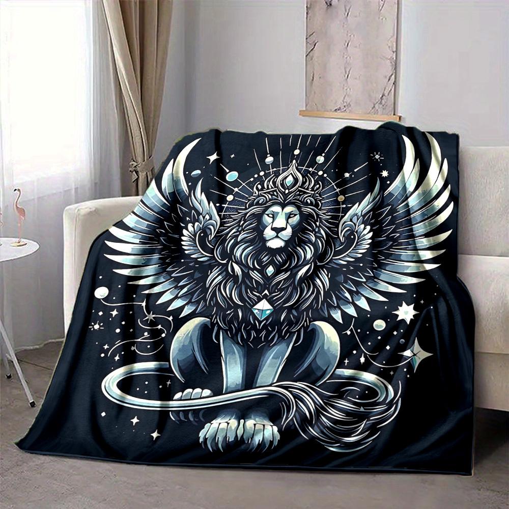 1pc Winged Lion Print Blanket   Lightweight Flannel Throw Blanket For Sofa, Bed, Living Room, Office, Outdoor Travel, Camping