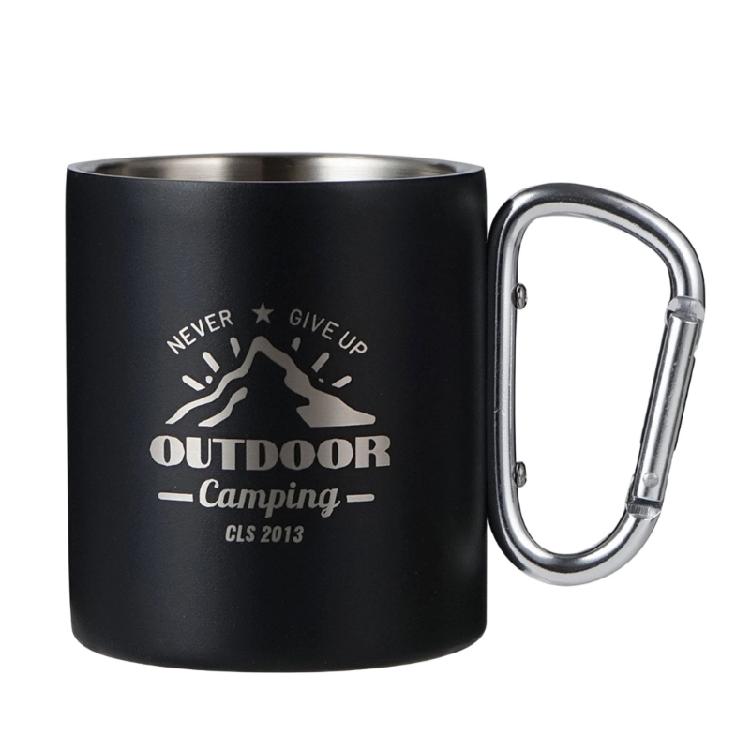 

Double Wall Coffee Cup Portable Outdoor Water Cup with Carabiner Hook Handle Camping Mug For Hiking Camping Drinkware
