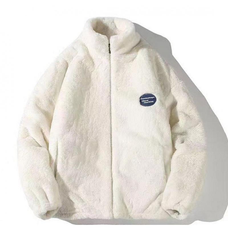 Long Imitation Lamb Wool Tie-dye Men's and Women's Leather Jacket Loose Couple Imitation Rabbit Fur Stand-up Collar Plush Coat