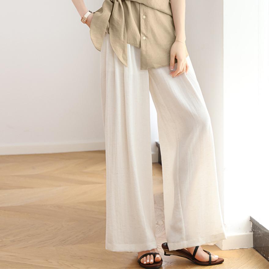 Fashion suit women's  new design sense casual Tencel short-sleeved shirt wide-leg pants two-piece set
