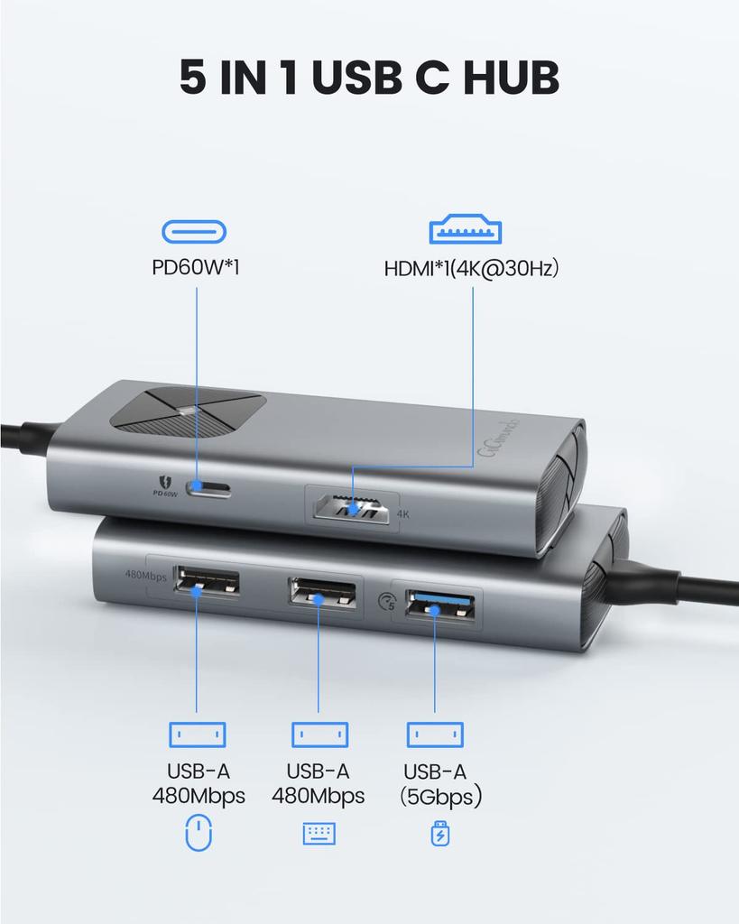 GiGimundo USB C Hub with USB 5Gbps Data PD 60W Fast Lightweight Aluminum Alloy Compatible with iPad and Ideal for Business and Working from Home