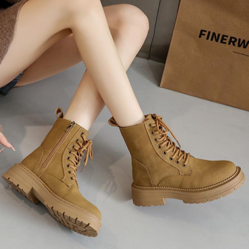Women's Mid-calf Boots Summer British Style Thick-soled Short Boots Versatile Motorcycle Yellow Boots