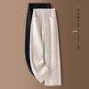 Beige High-Waisted Woolen Pants: Autumn/Winter 2024, Fleece-Lined Straight-Leg for Women
