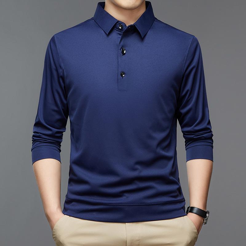 Autumn Men's Business Casual Lapel Long-sleeved Solid Color POLO Shirt