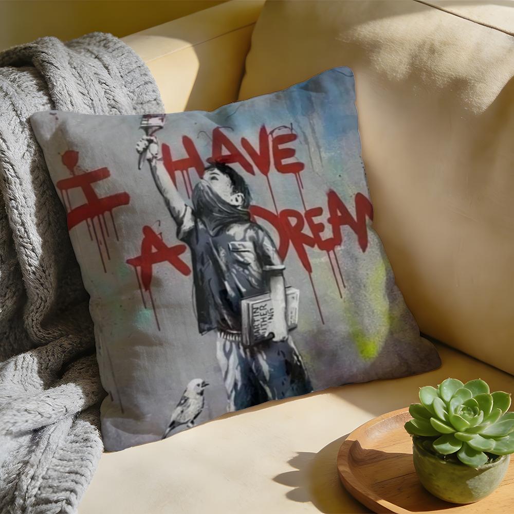 Cushion Cover Washed Linen Soft Breathable Decorative Case for Sofa Home Pillow Cover Banksy Street Graffiti Art