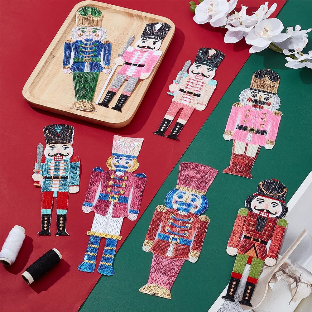 INFUNLY 8pcs Nutcracker Sequin Patch Colorful Iron On Soldier Embroidery Patch Sew On Guard Sequin Patch Applique with 3 Styles Fabric Decorative