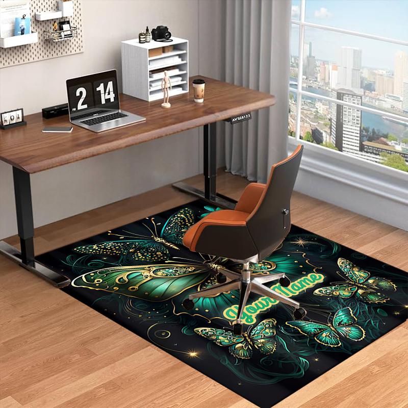 1PC Custom Name Elegant Butterfly Theme Floor Mat Ideal for Living Room, Game Rooms, Office, Bedroom,Floor Mat Playful Design