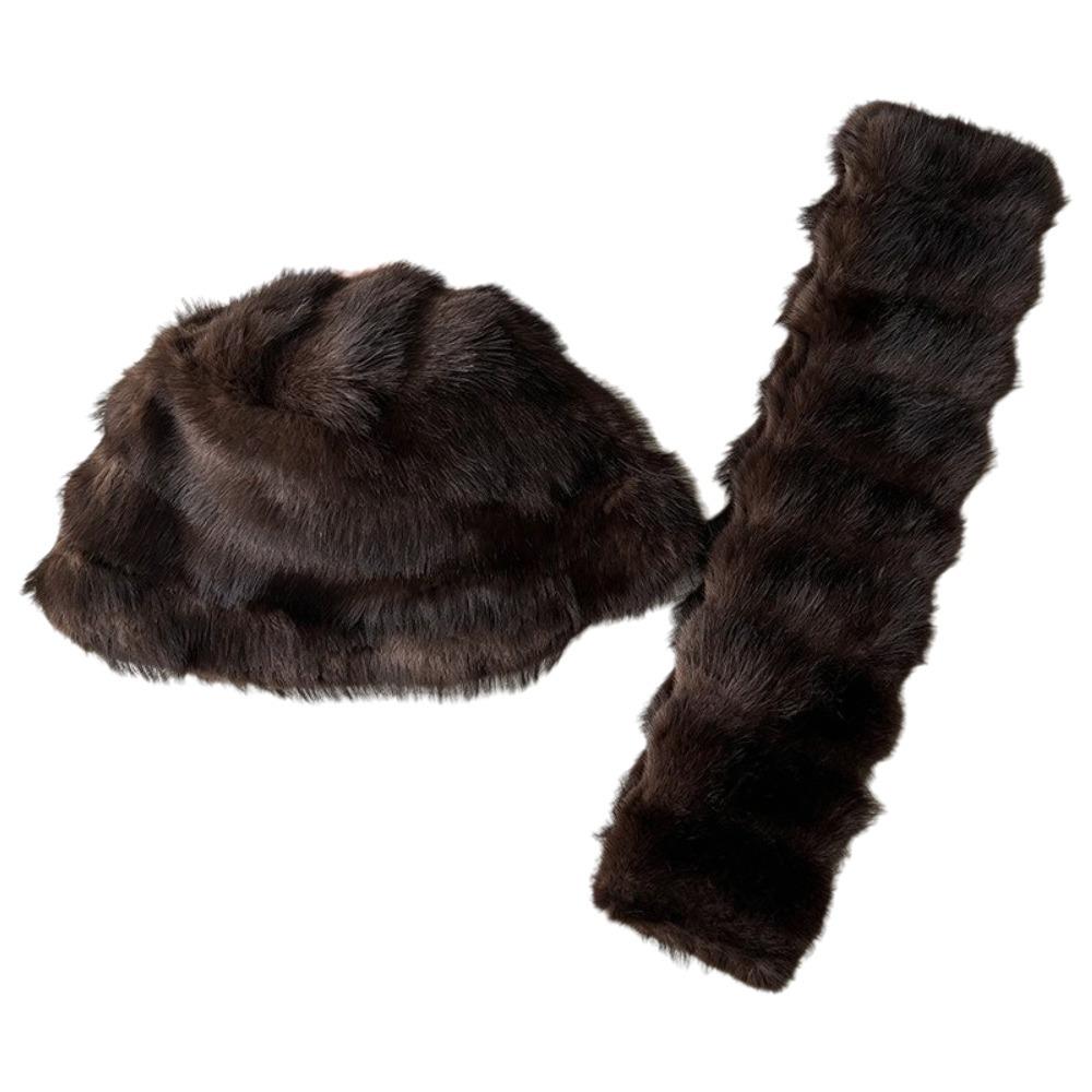 Windproof Faux Fur Hat Scarf Set Warm Fur Snood Scarf Fashion Winter Hat Scarf Set Skiing Holiday