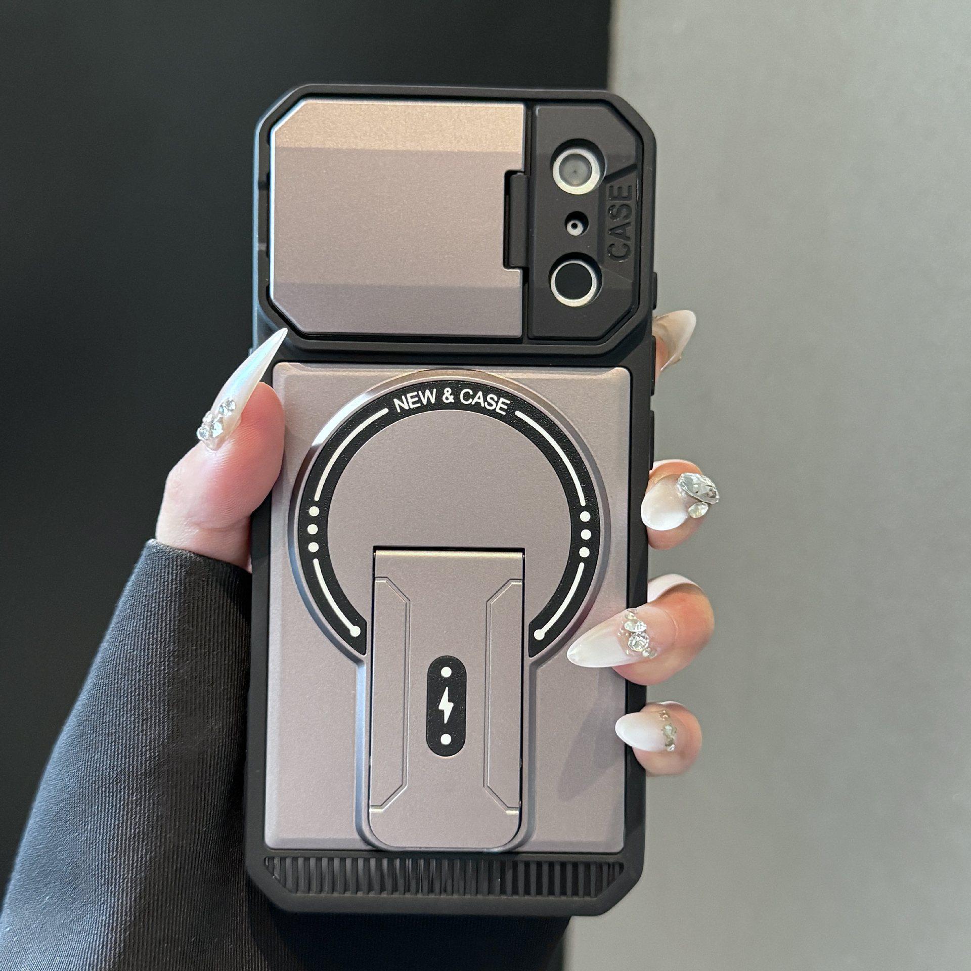 

Compatible Magnetic Lens Cover Bracket for iPhone 17 Pro Max with Large Window - Fits iPhone 16 Protective Case 14 Pro Max серебряный серый