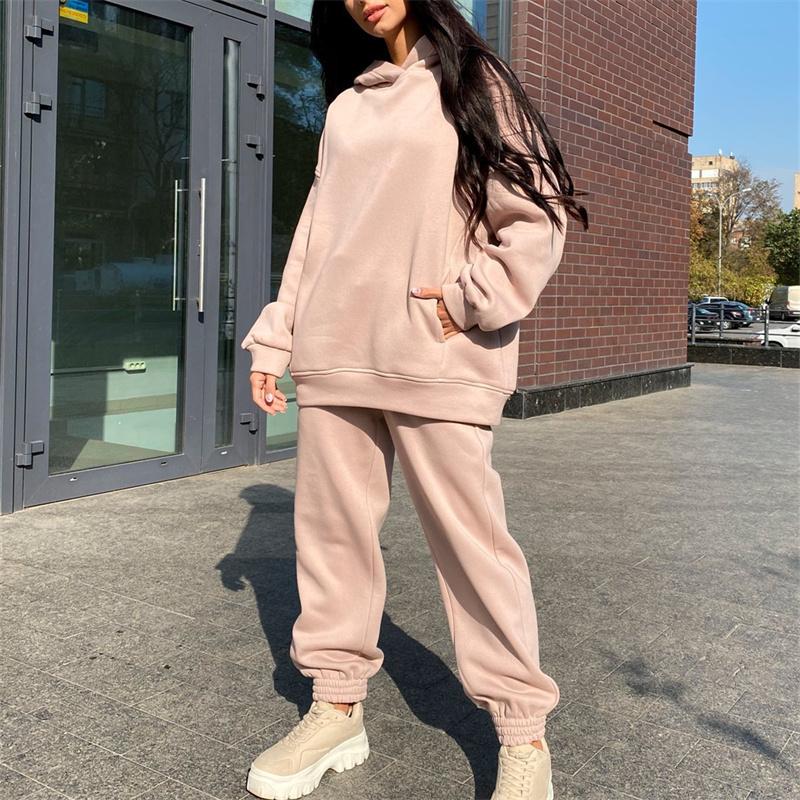 Winter Women's Sets Hooded Long Sleeve Hoodie Sport Pants Lady Suit Two Piece SetCasual Fleece Tracksuit Women Streetwear