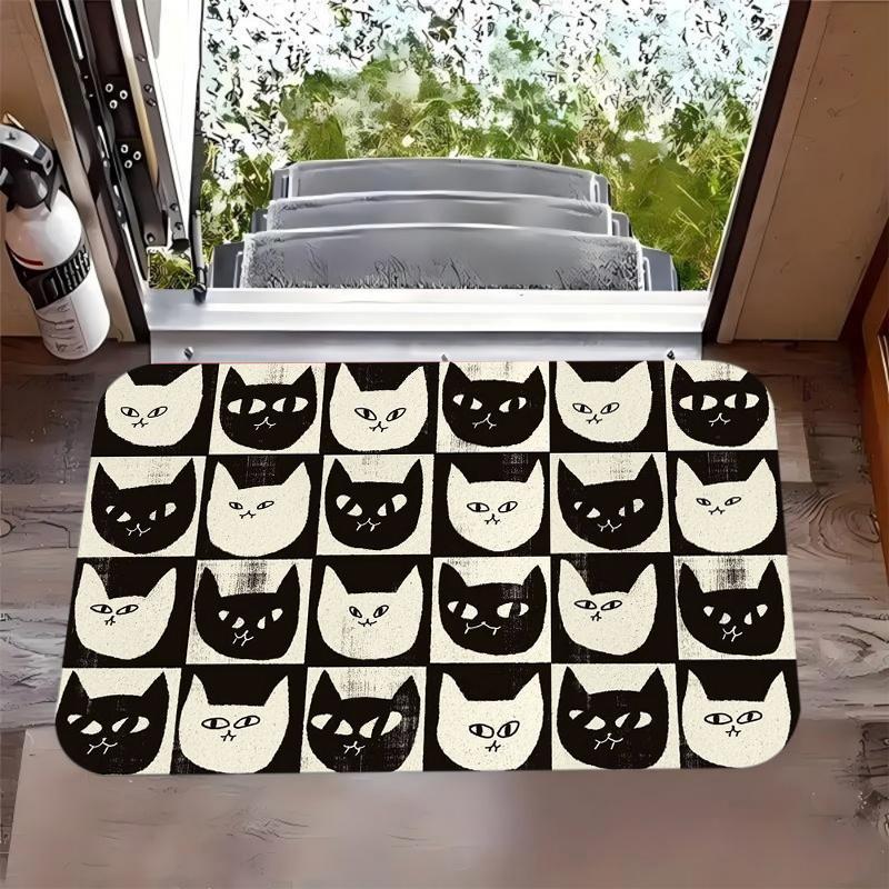 Cartoon Kitten Door Mat Illustration Style Artistic Sense Printed Carpet Living Room Bedroom Cute Decoration Carpet