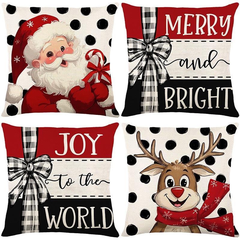 Christmas Theme Short Plush Pillow Cover Set Holiday Print Cushion Case for Living Room Sofa Home Decor 45x45cm