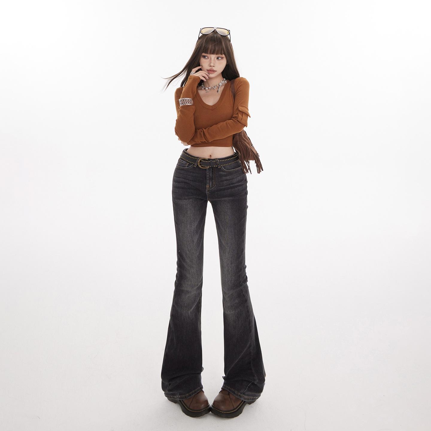 

Women s High-Waisted Slim Stretch Grey Flare Jeans - American Style, 2026 Spring Arrival XL