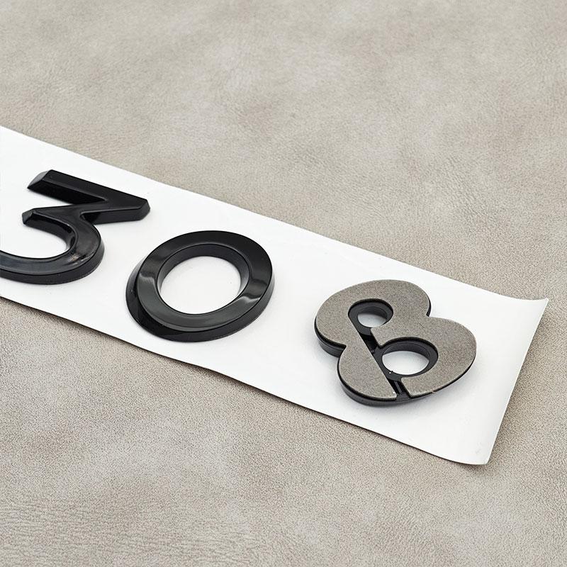 3D ABS 308 Logo Chrome Glossy Black Emblem Car Rear Trunk Sticker Badge Decal For Peugeot 308 Auto Accessories