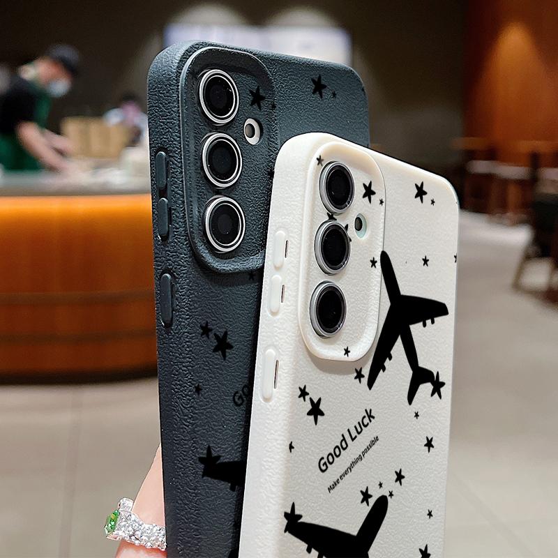 For Samsung S25 S24 FE S23 Ultra S22 A56 A36 A16 A15 A55 Phone Case Airplane Pattern Soft Slim Shockproof Matte TPU Leather Texture Back Cover