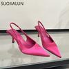 Móda SUOJIALUN 2025 Nová Značka Dámské Sandály Módní Špičatá Špička Nazouvací Boty Slingback Tenký Vysoký Podpatek Dámské Elegantní Společenské Lodičky